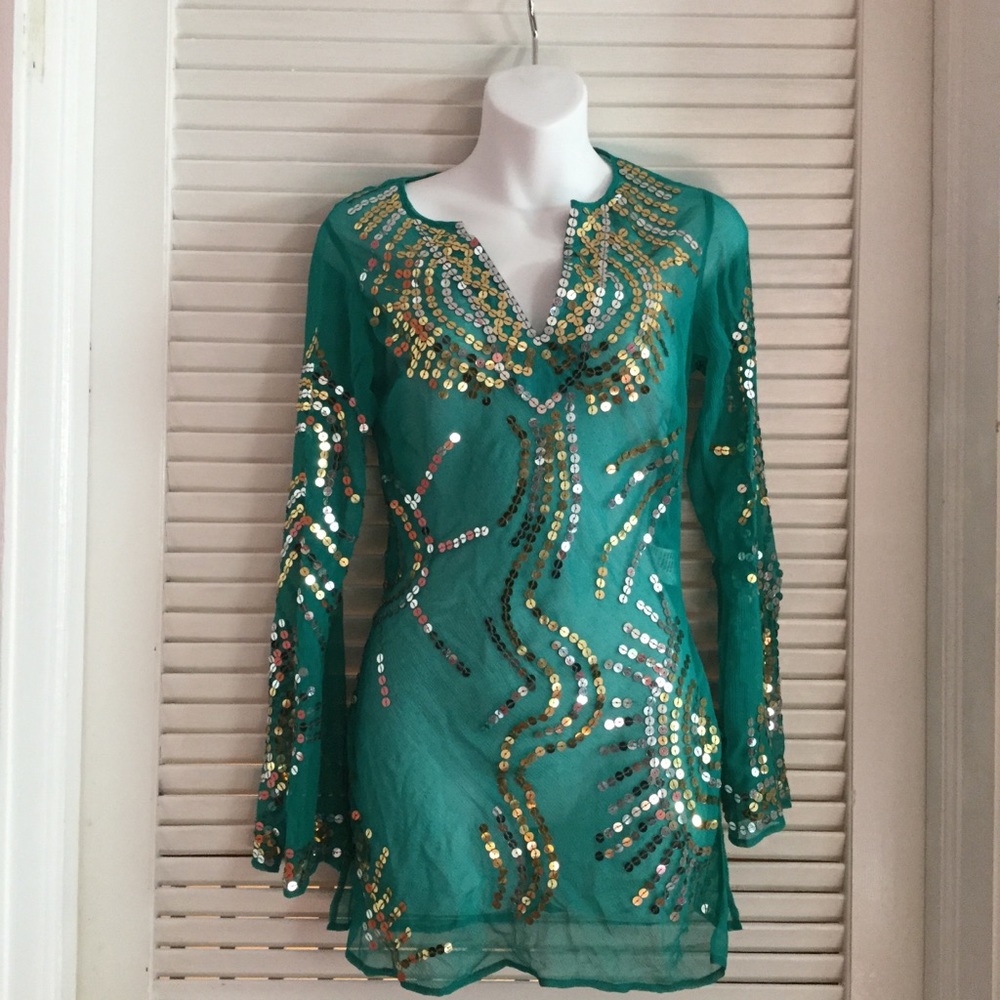 Sheer green beach cover-up by Lanidor, new w/ tags